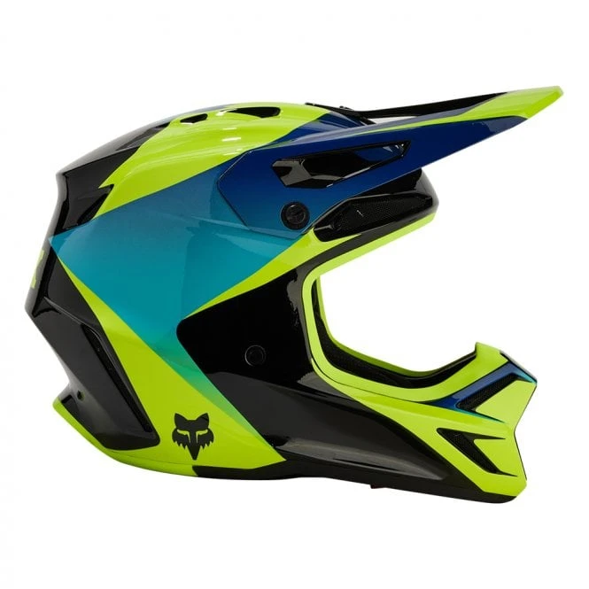 Fox Europe - Fox Fox (MX24) Helmet - Youth - V3 - STREAK - Black/Fluo Yellow 2 Fox Europe - Fox Fox (MX24) Helmet - Youth - V3 - STREAK - Black/Fluo Yellow - Image 2